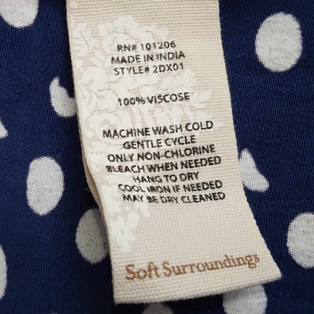 Soft Surroundings | Sonrisa Polka Dot Ruffle Sleeve Top Blue White Top | Size L - Picture 9 of 9